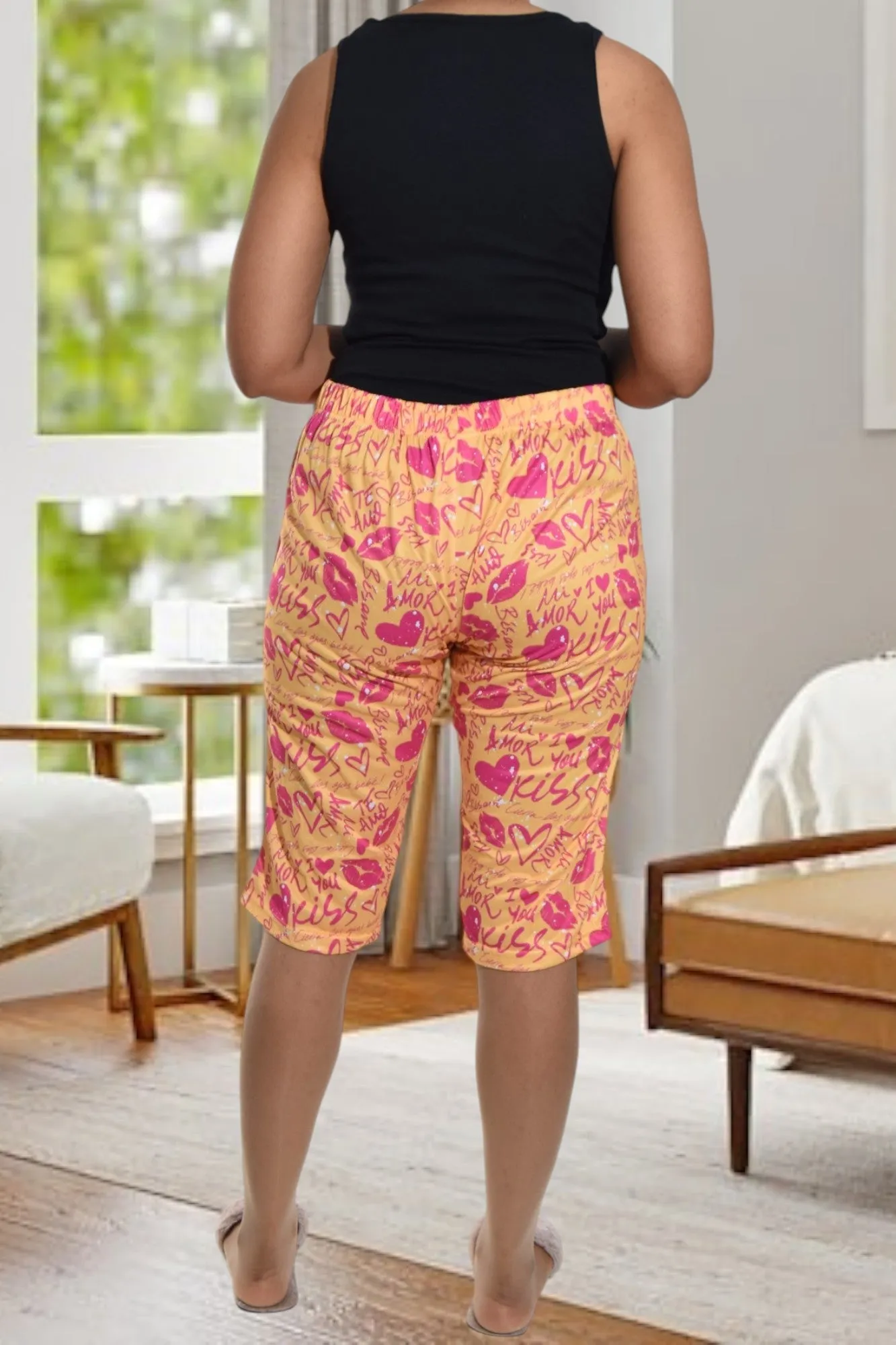 Orange Printed Sleep 3/4 Pants