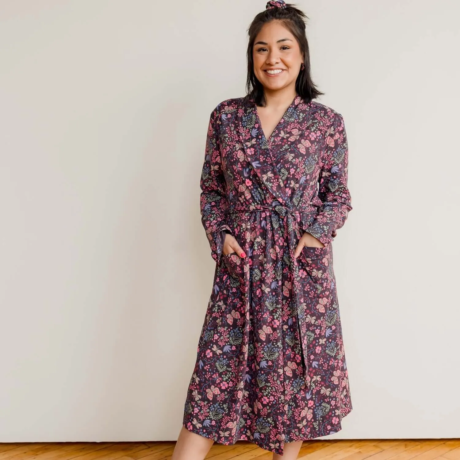 Organic Cotton Women’s Lounge Robe in Flower Child
