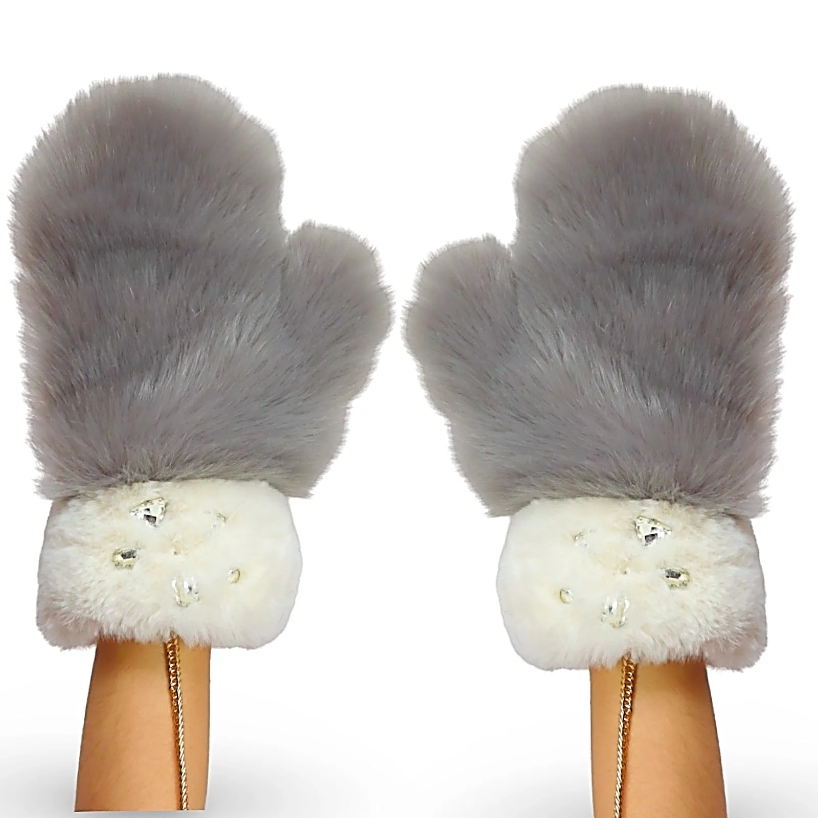Over Sized Faux Fur Bedazzled Mittens
