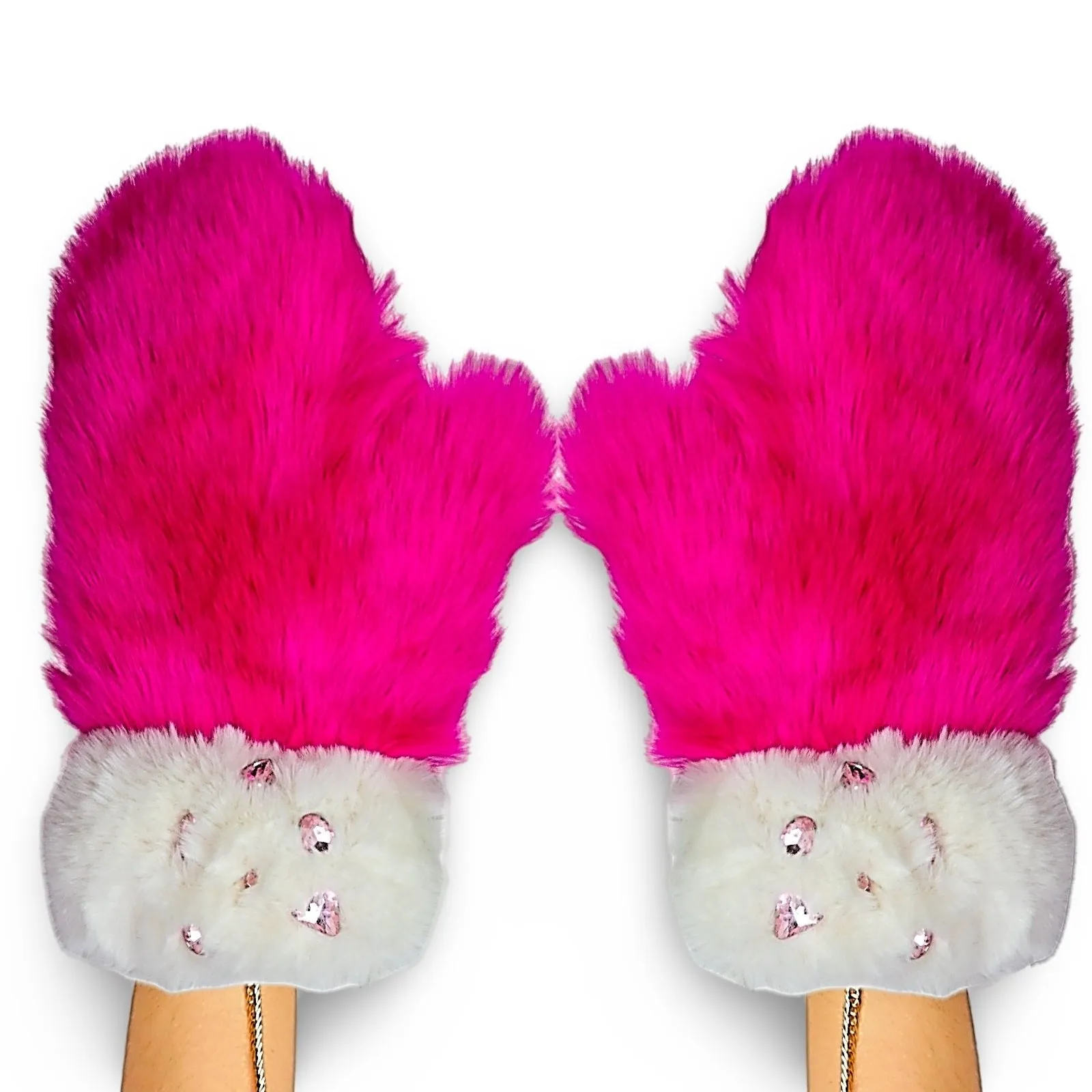Over Sized Faux Fur Bedazzled Mittens