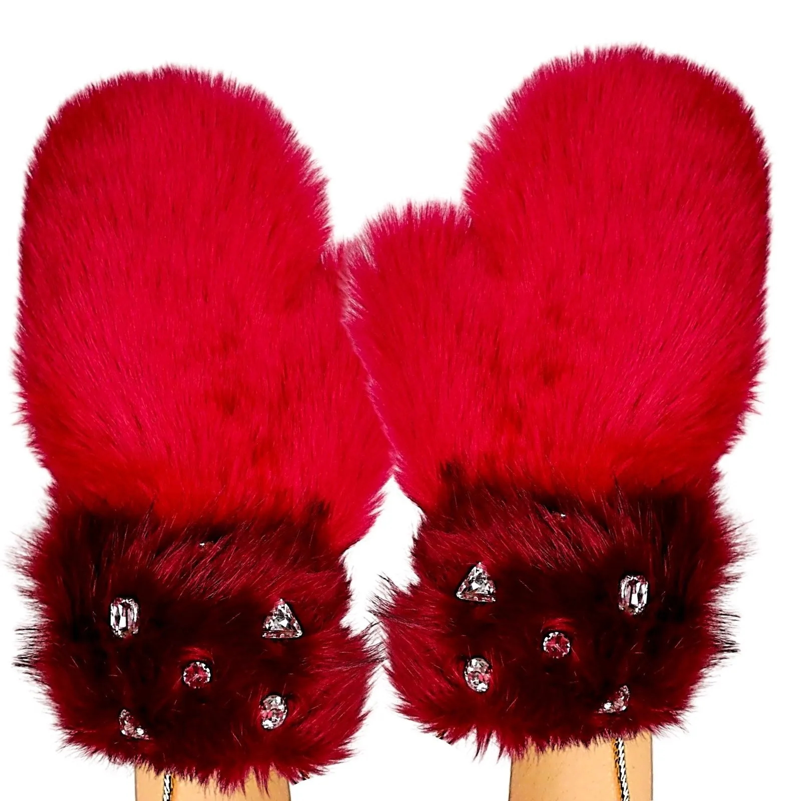 Over Sized Faux Fur Bedazzled Mittens