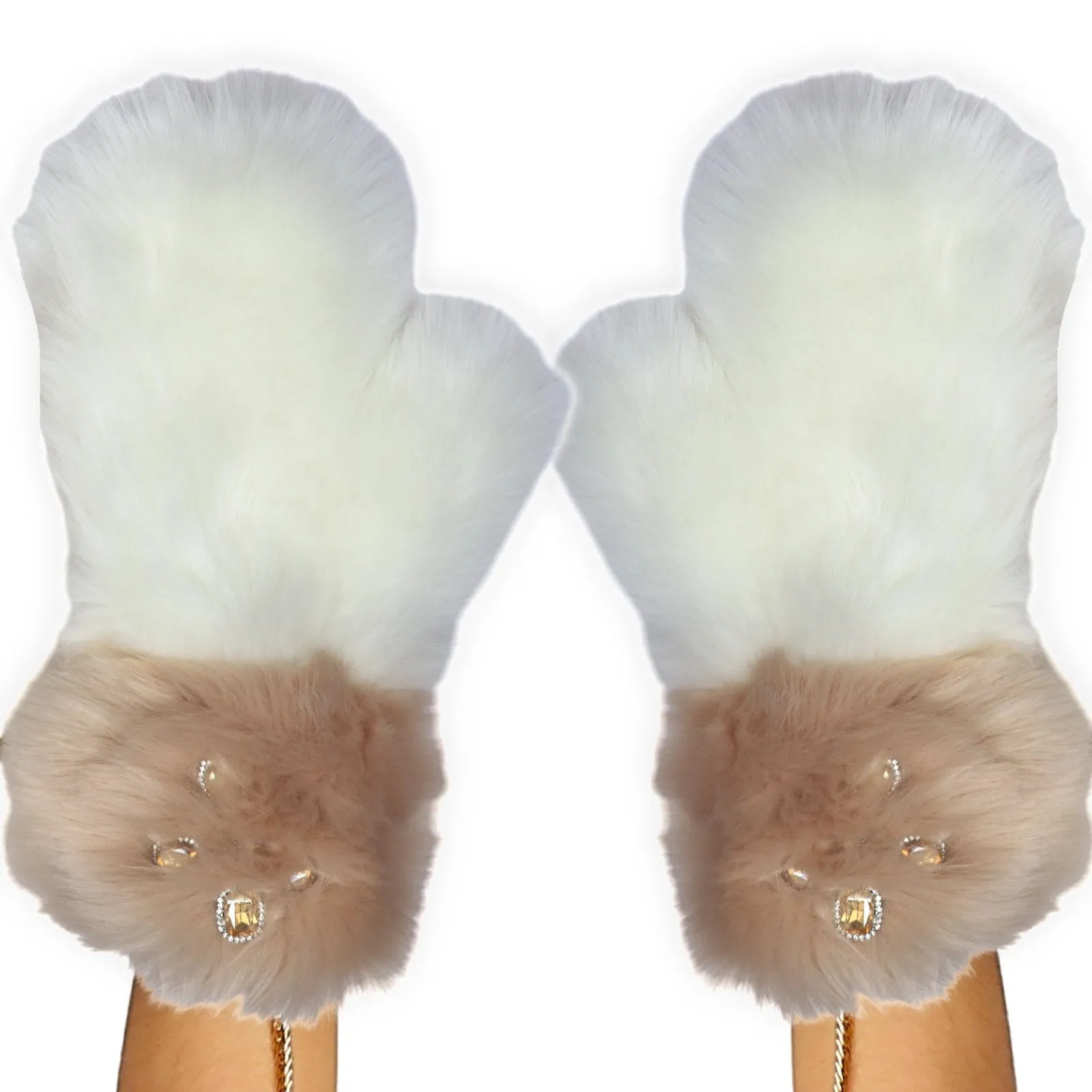 Over Sized Faux Fur Bedazzled Mittens