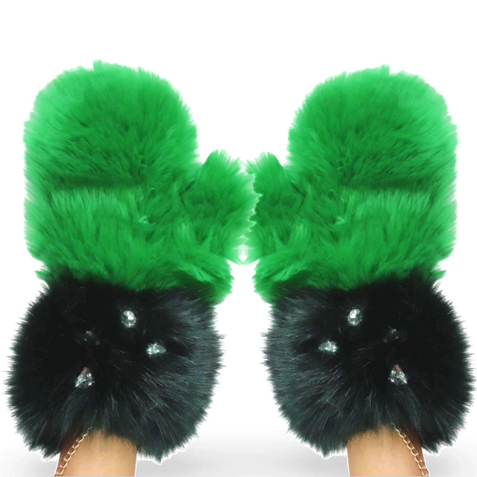 Over Sized Faux Fur Bedazzled Mittens