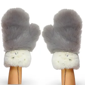 Over Sized Faux Fur Bedazzled Mittens