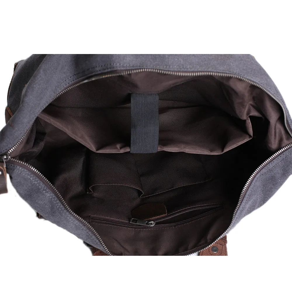 Oversized Canvas Leather Trim Travel Tote Duffel shoulder handbag Weekend Bag AF11