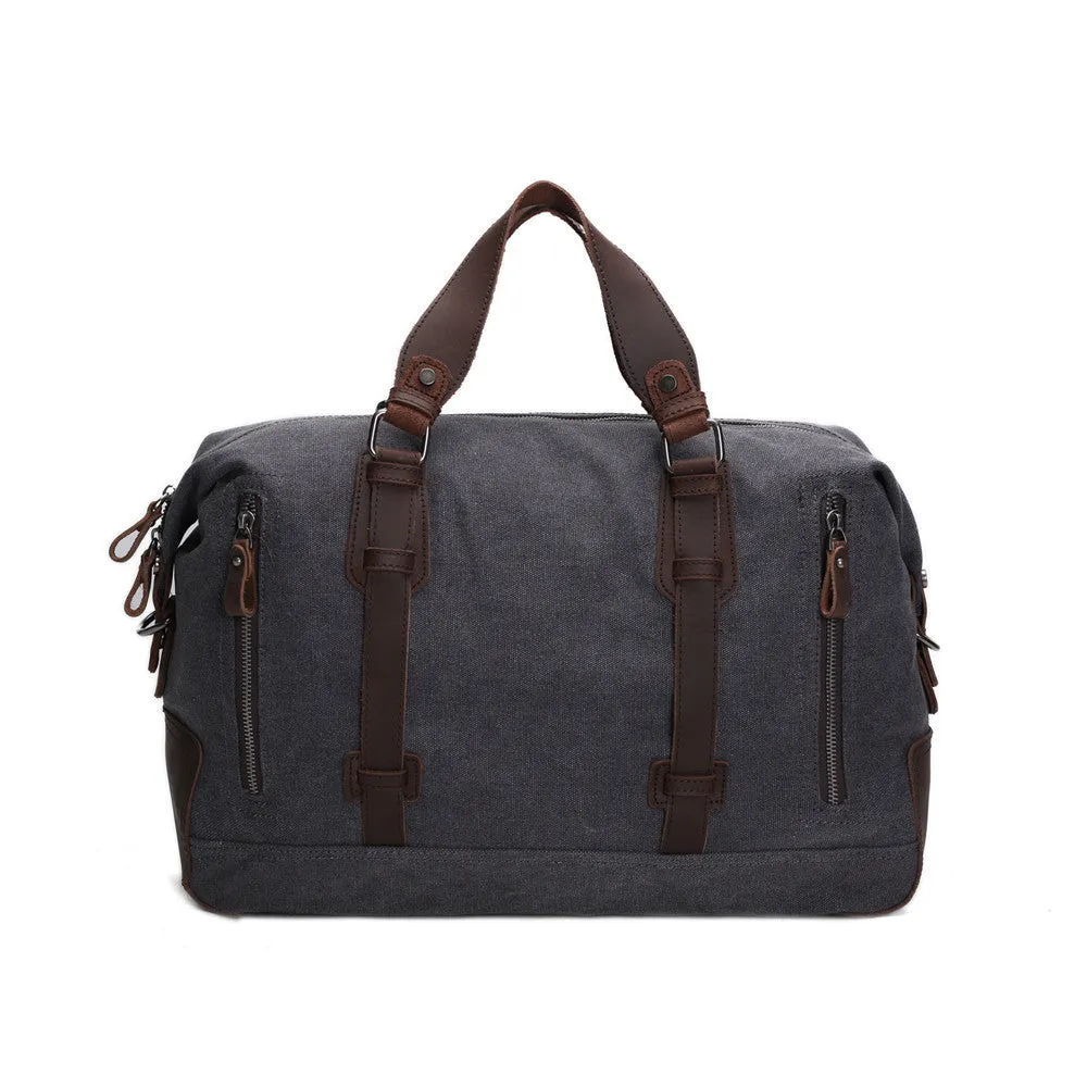 Oversized Canvas Leather Trim Travel Tote Duffel shoulder handbag Weekend Bag AF11