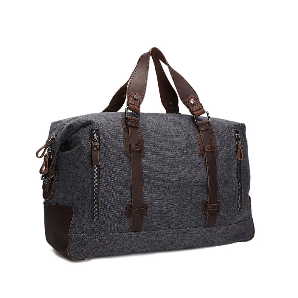 Oversized Canvas Leather Trim Travel Tote Duffel shoulder handbag Weekend Bag AF11