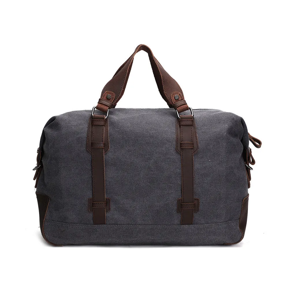 Oversized Canvas Leather Trim Travel Tote Duffel shoulder handbag Weekend Bag AF11