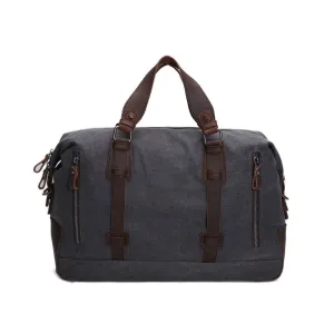 Oversized Canvas Leather Trim Travel Tote Duffel shoulder handbag Weekend Bag AF11