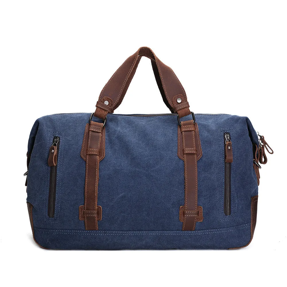 Oversized Canvas Leather Trim Travel Tote Duffel shoulder handbag Weekend Bag AF11
