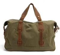 Oversized Canvas Leather Trim Travel Tote Duffel shoulder handbag Weekend Bag AF11