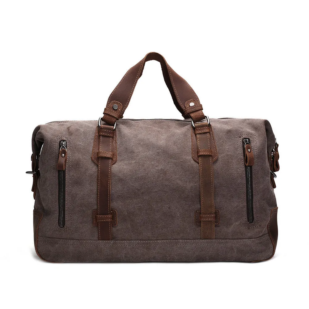 Oversized Canvas Leather Trim Travel Tote Duffel shoulder handbag Weekend Bag AF11