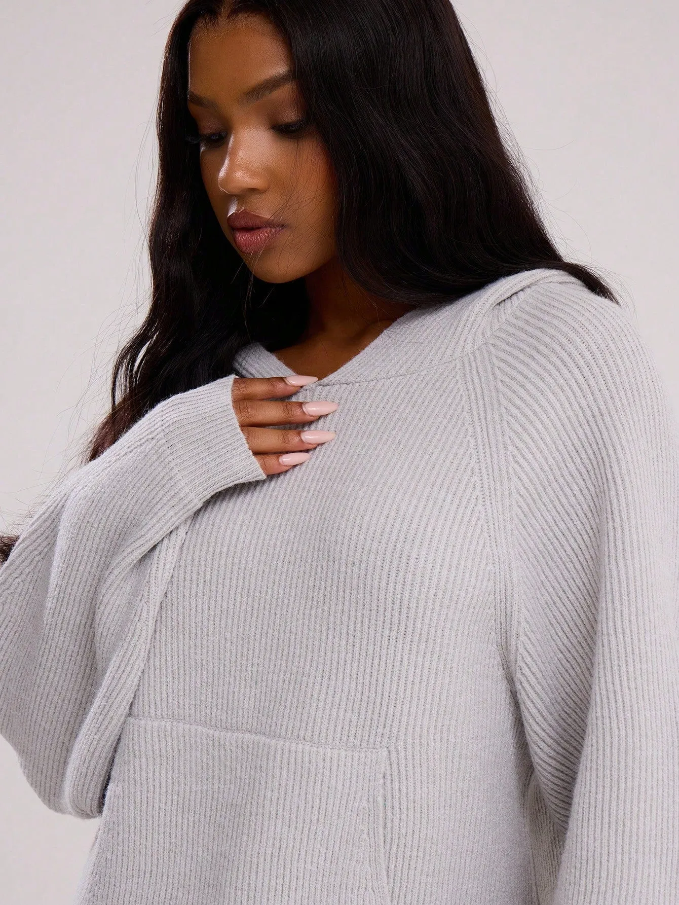 Oversized Hooded Boxy Knit Sweater - Cozy & Stylish