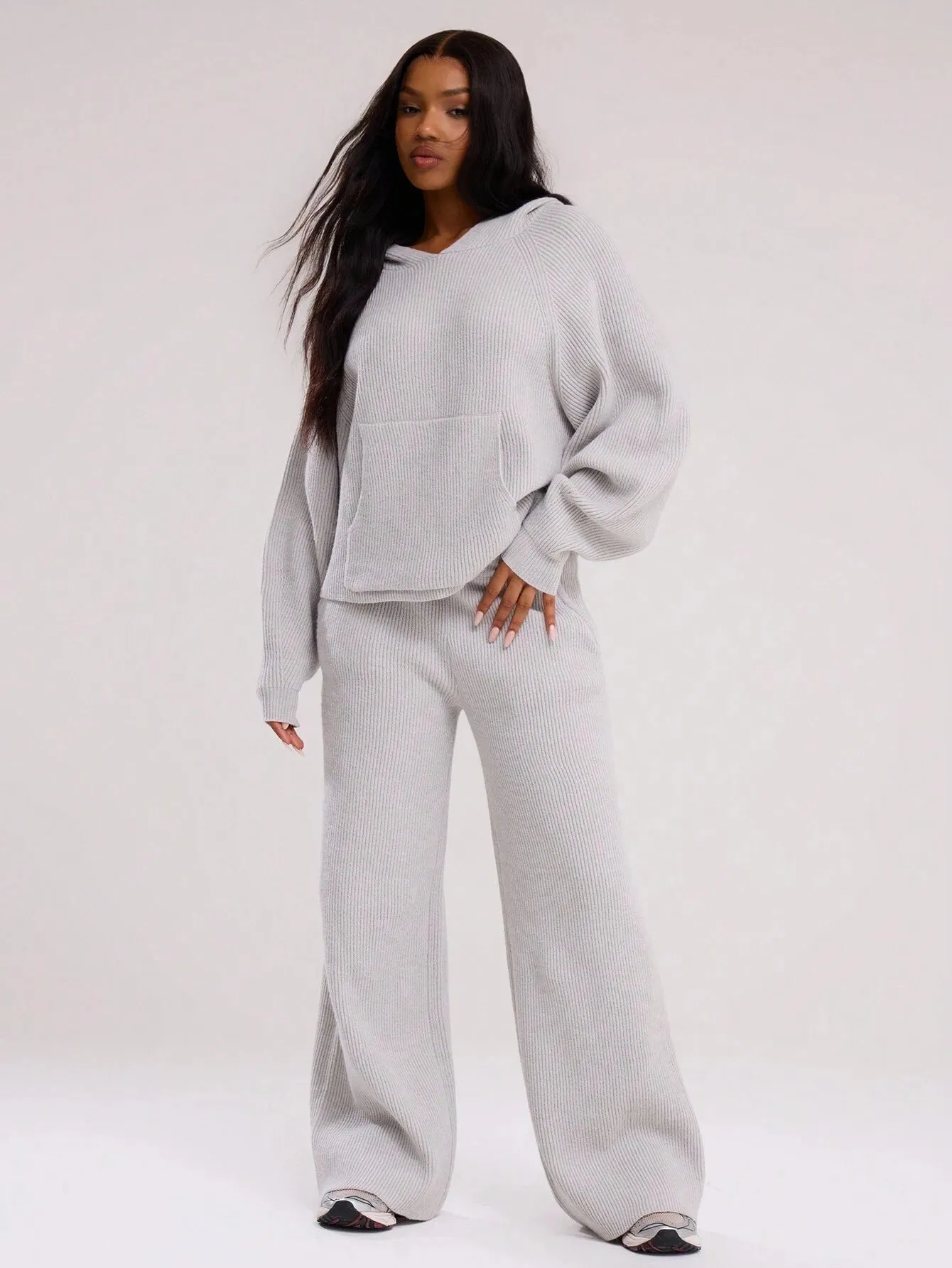 Oversized Hooded Boxy Knit Sweater - Cozy & Stylish