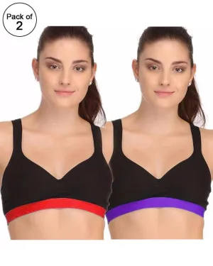 Pack of 2 - Ladies Gym Bra - Sports Bra - Black and Dark Pink Sports Bra - Padded Sports Bra - Random Colors