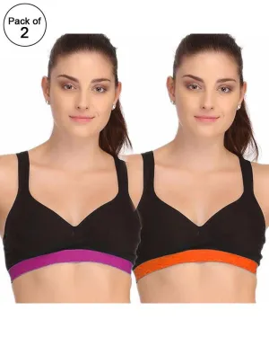 Pack of 2 - Ladies Gym Bra - Sports Bra - Black and Dark Pink Sports Bra - Padded Sports Bra - Random Colors