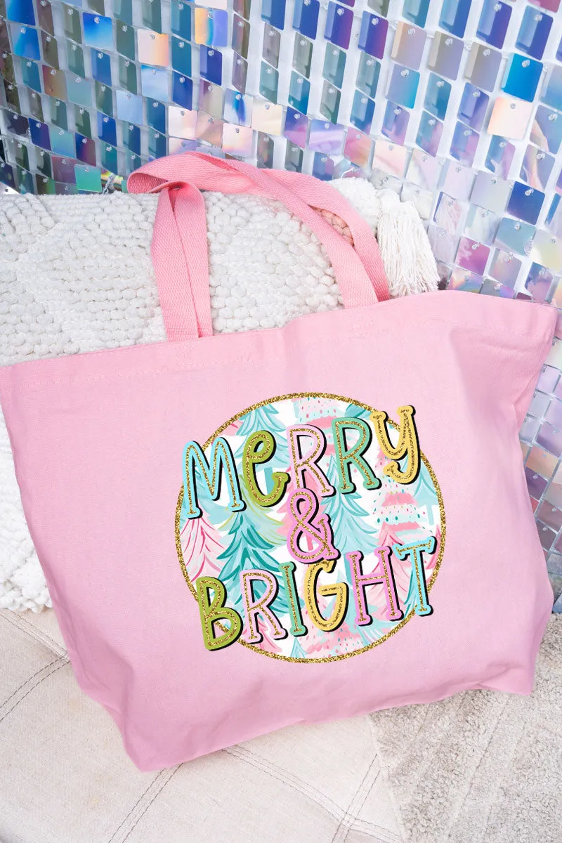 Pastel Merry And Bright Canvas Jumbo Tote