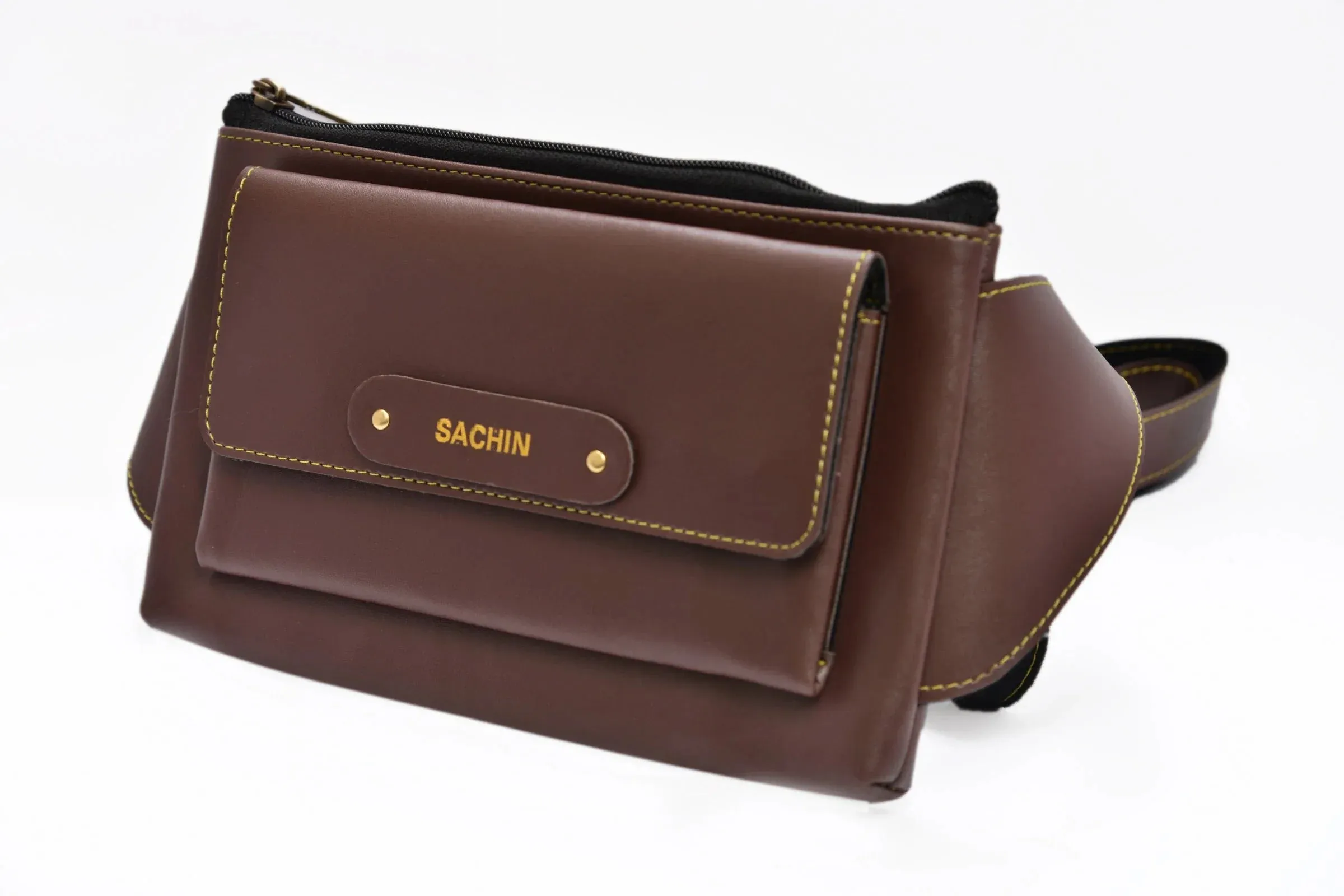 Personalized Vegan Leather Cross Bag - Brown
