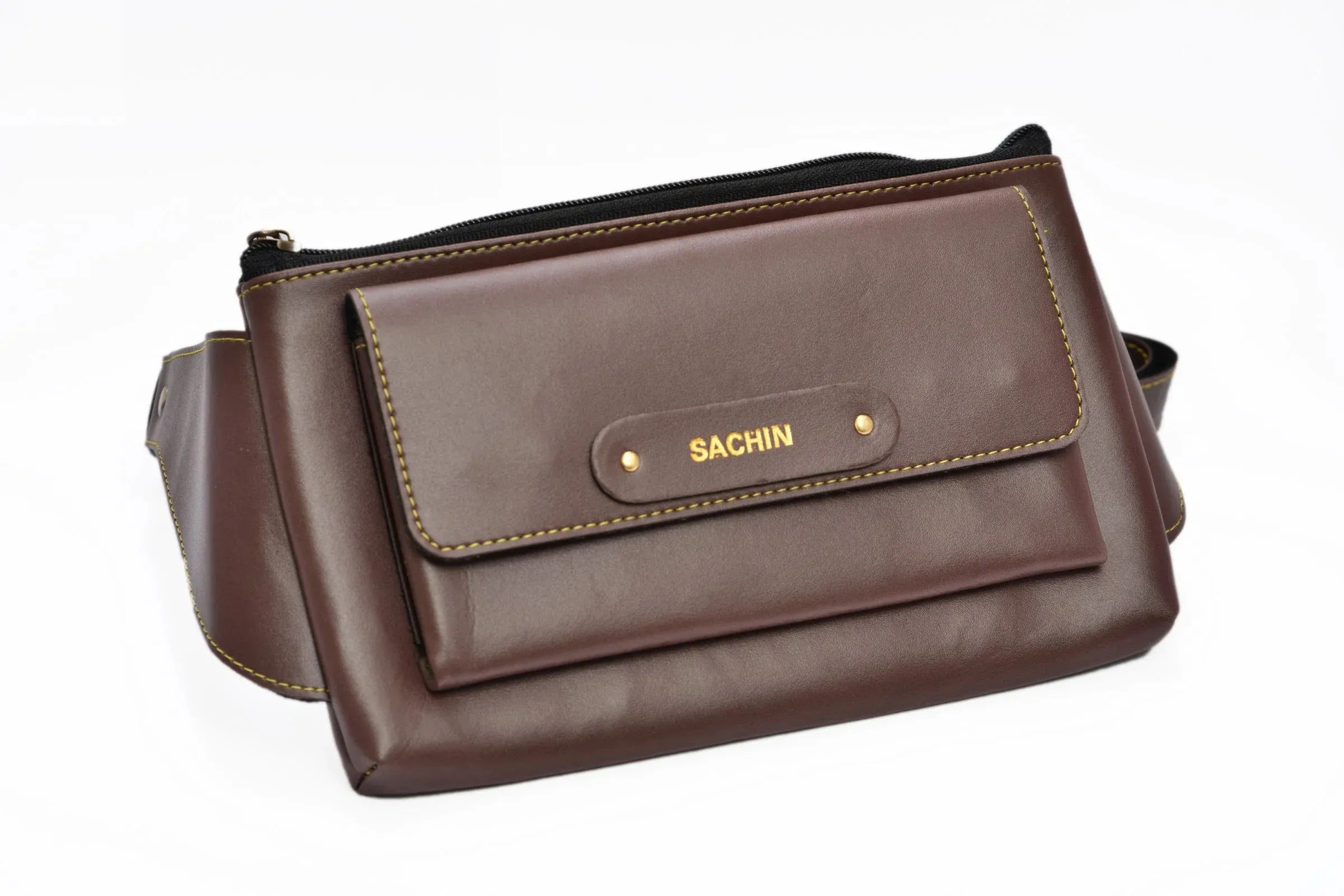 Personalized Vegan Leather Cross Bag - Brown