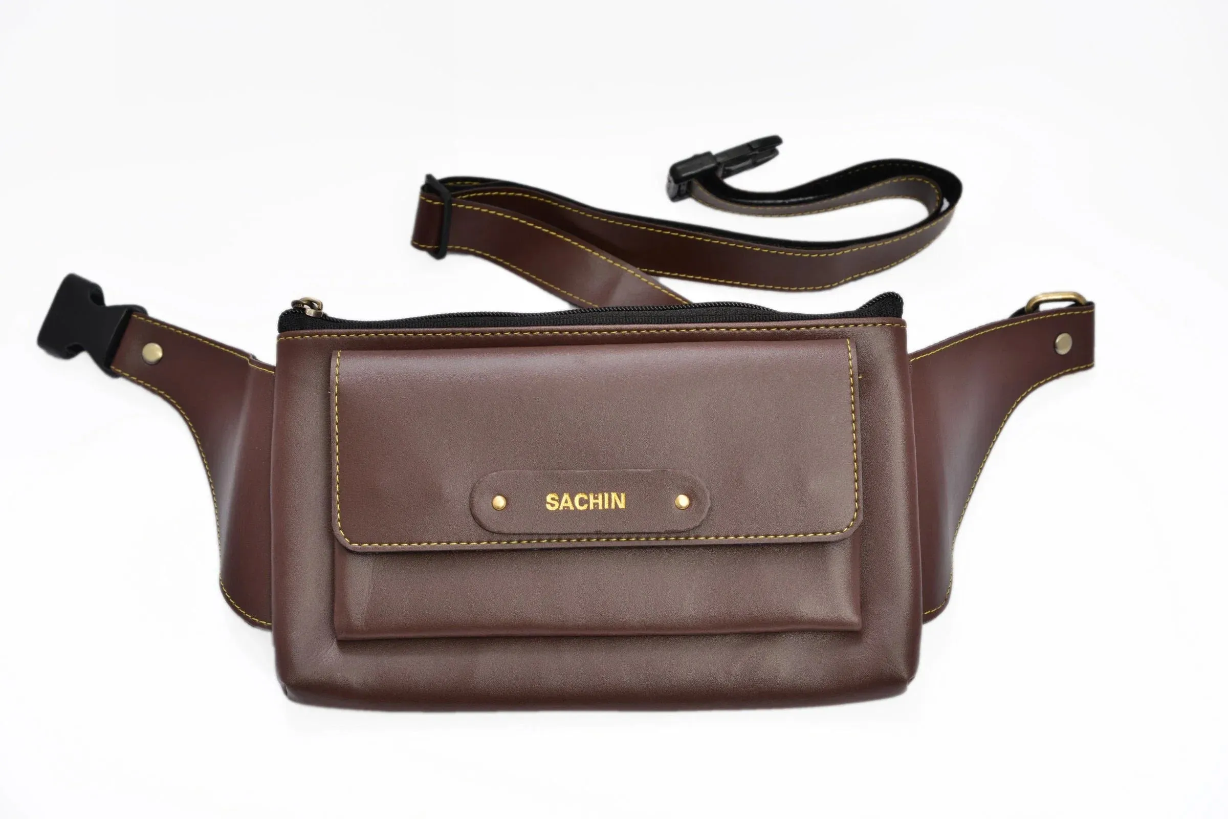 Personalized Vegan Leather Cross Bag - Brown