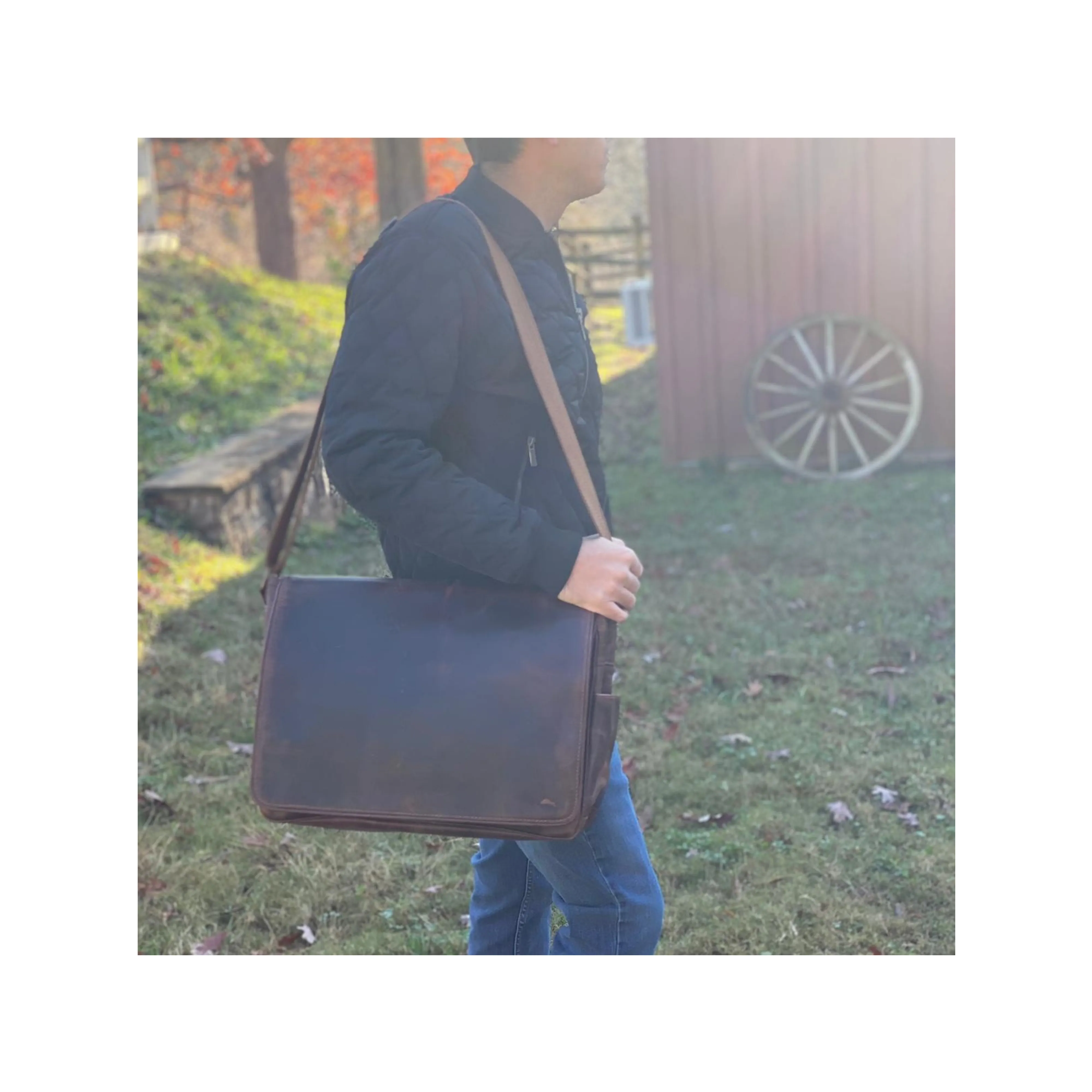 Pine Buffalo Leather Messenger Bag for Men