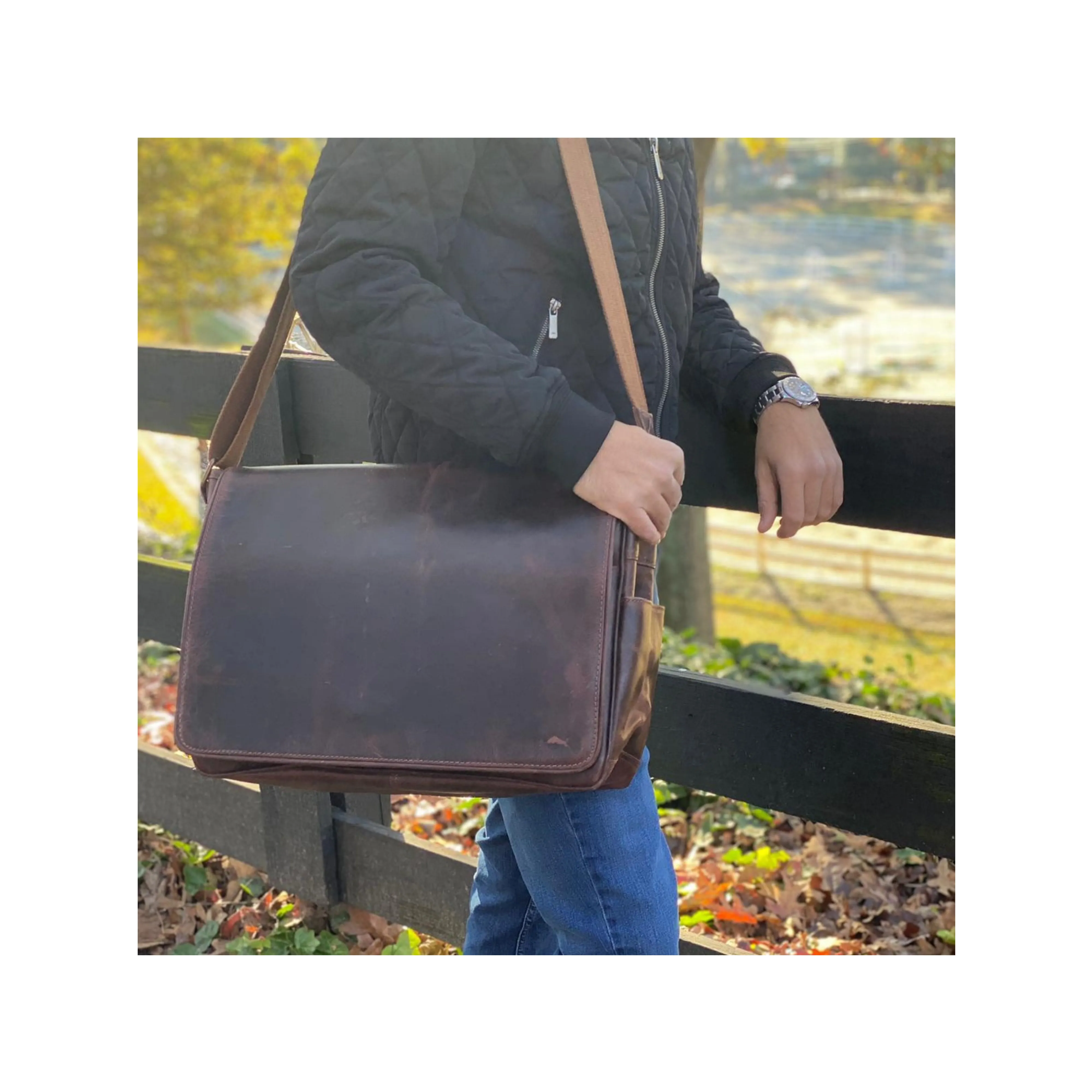 Pine Buffalo Leather Messenger Bag for Men