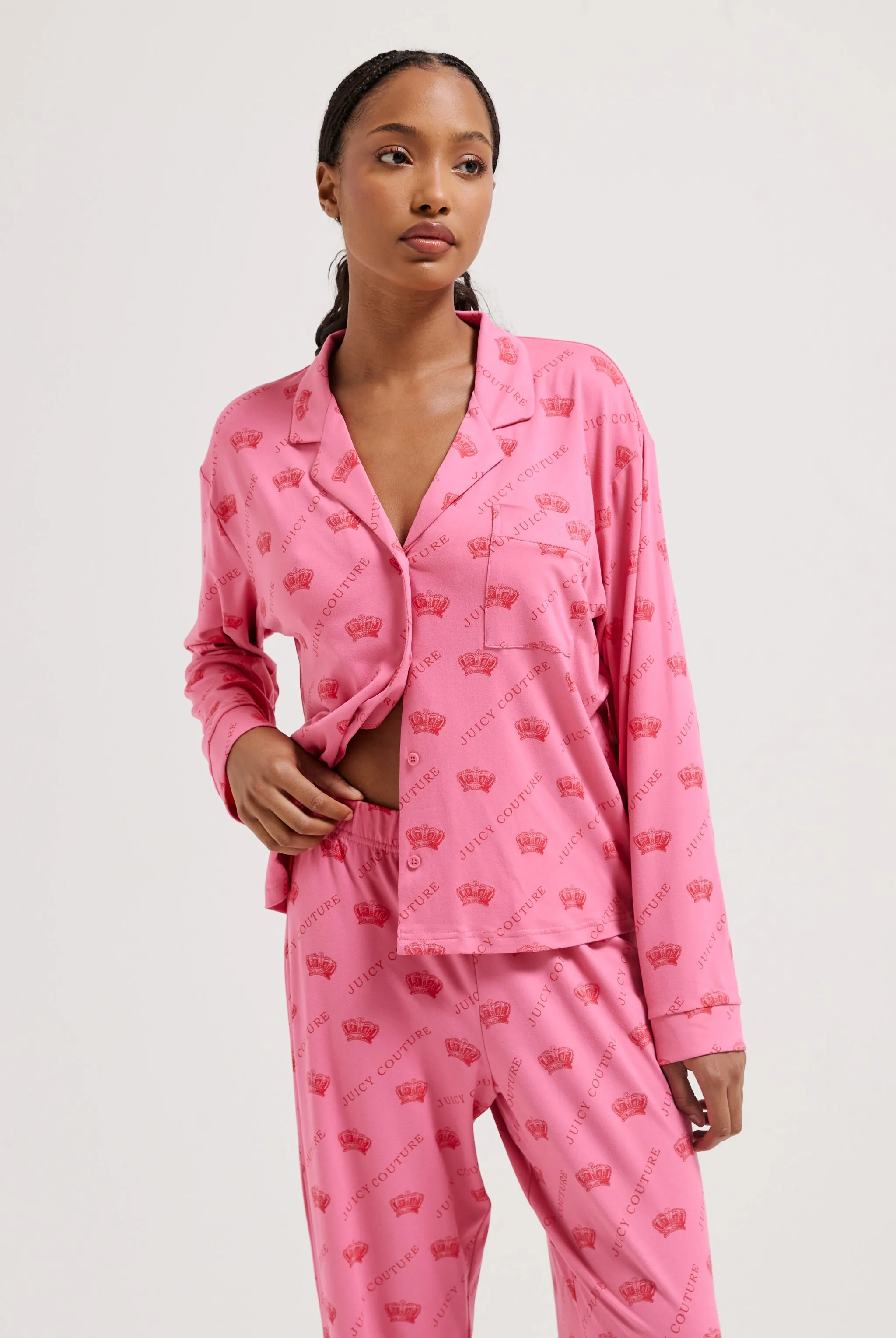PINK LONG SLEEVE CROWN PYJAMA SHIRT