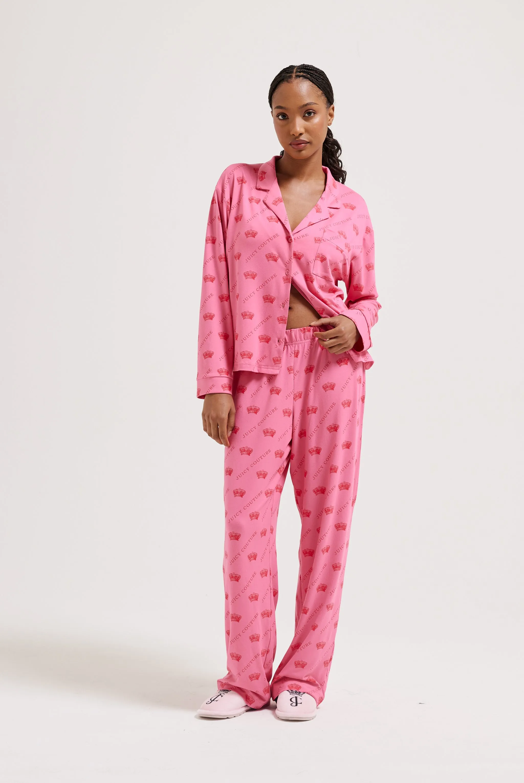 PINK LONG SLEEVE CROWN PYJAMA SHIRT