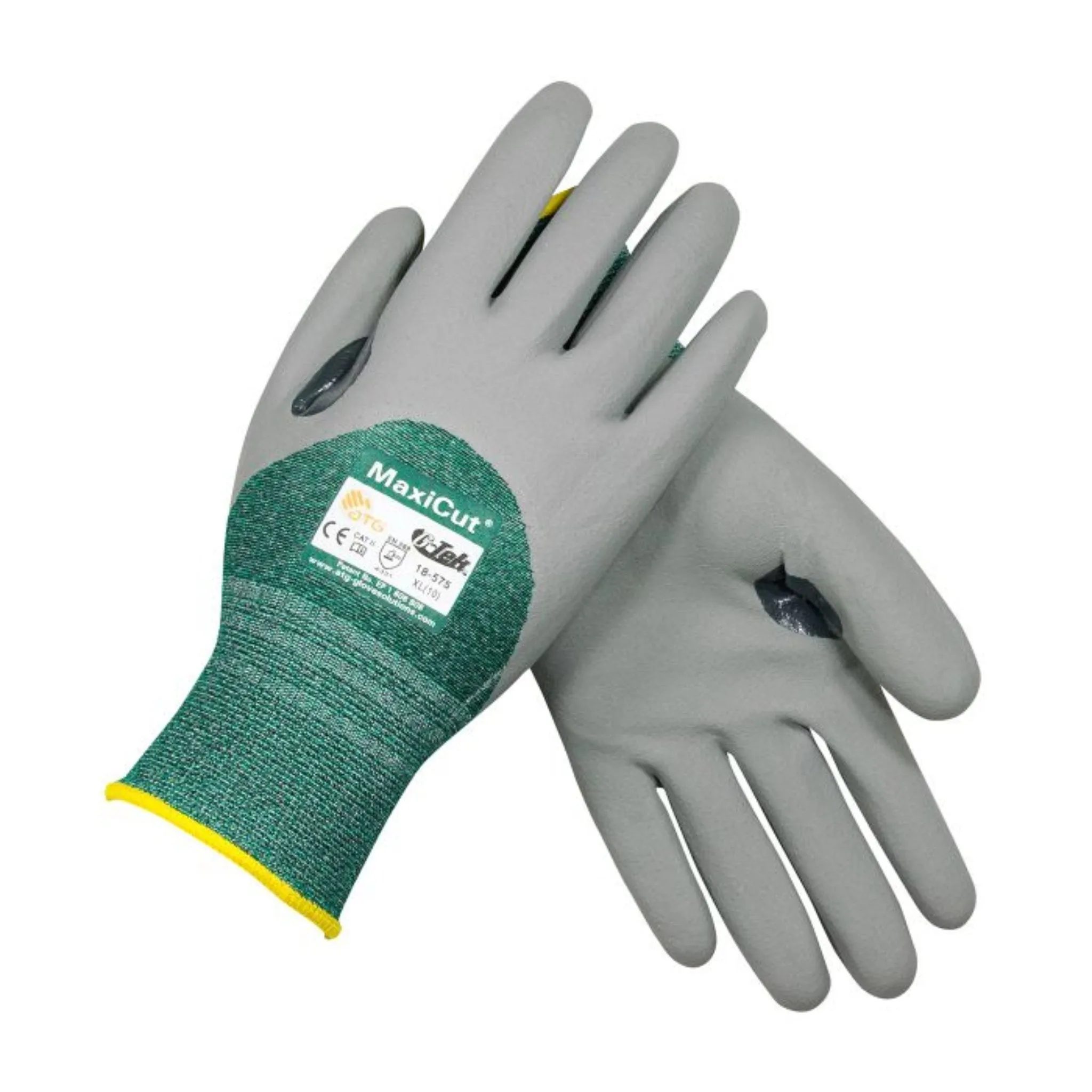 PIP ATG MaxiCut 18-575-S Seamless Knit Engineered Yarn Glove with Nitrile Microfoam Grip, Green, Small, Pair of 12