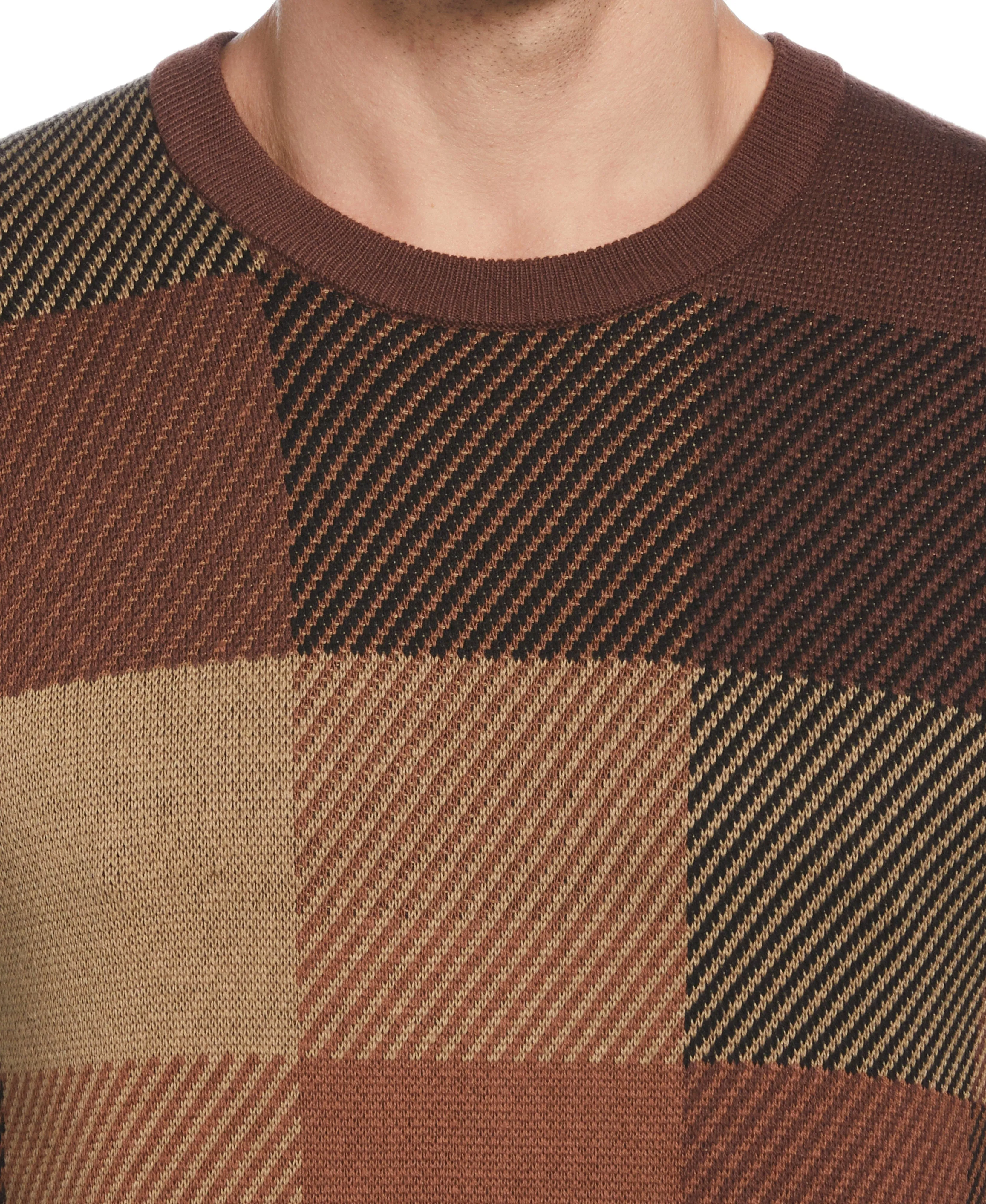 Plaid Textured Crew Neck Sweater