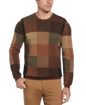 Plaid Textured Crew Neck Sweater