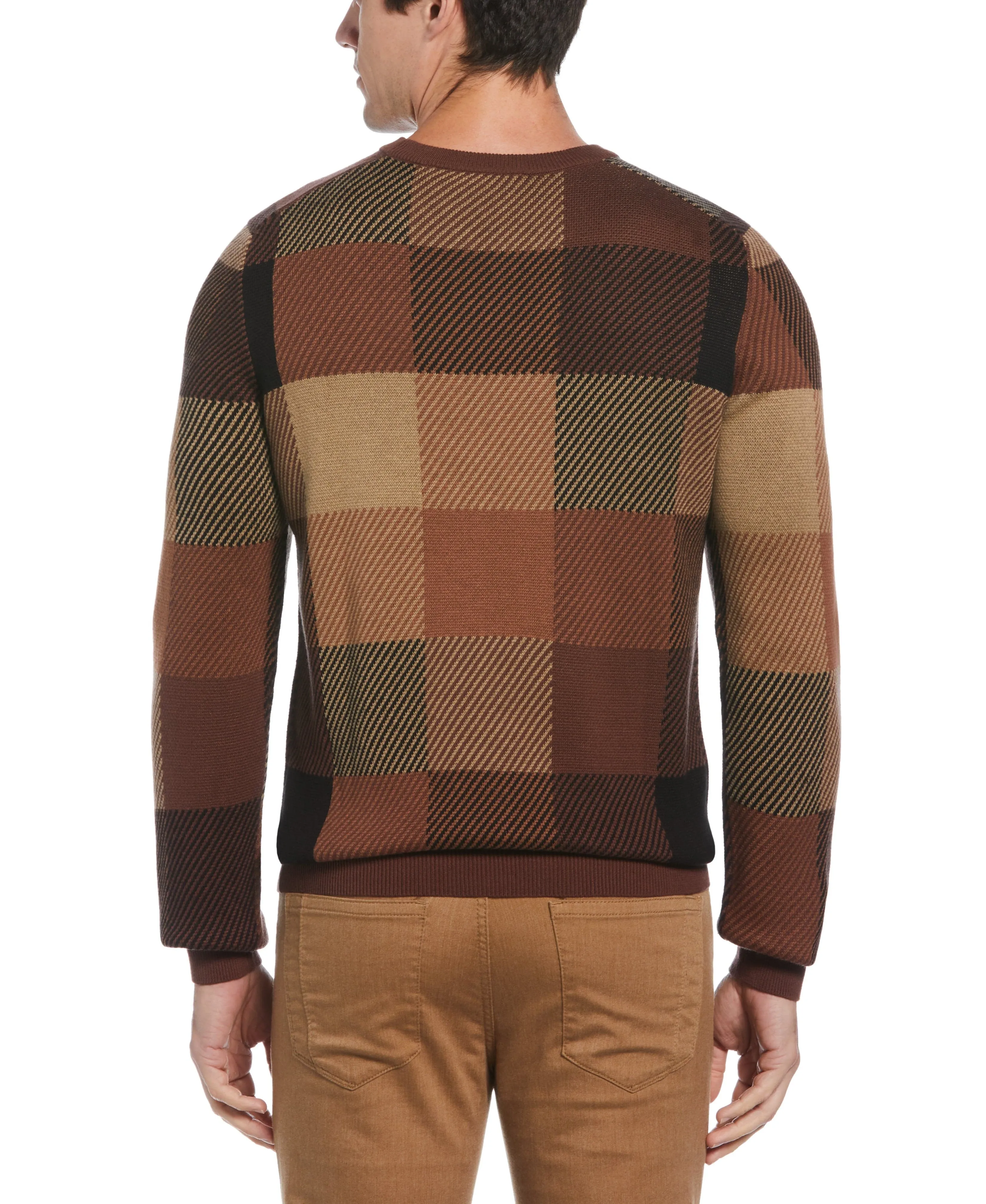 Plaid Textured Crew Neck Sweater
