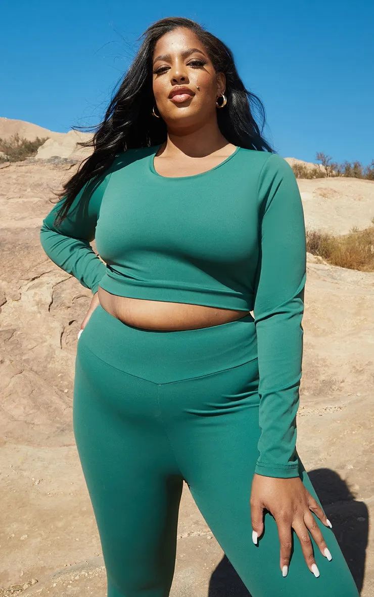 Plus Green Sculpt Luxe Medium Support Long Sleeve Sports Crop Top