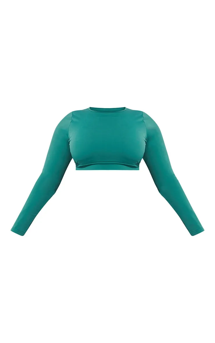 Plus Green Sculpt Luxe Medium Support Long Sleeve Sports Crop Top