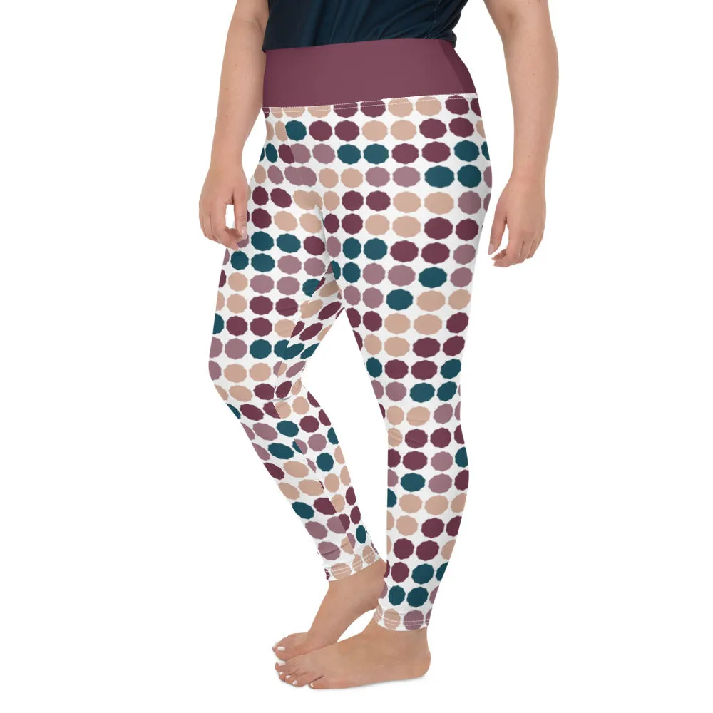 Plus Size Leggings, Dot Matrix Burgundy
