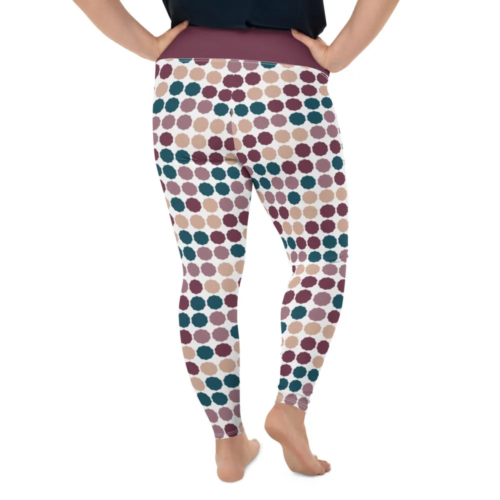 Plus Size Leggings, Dot Matrix Burgundy