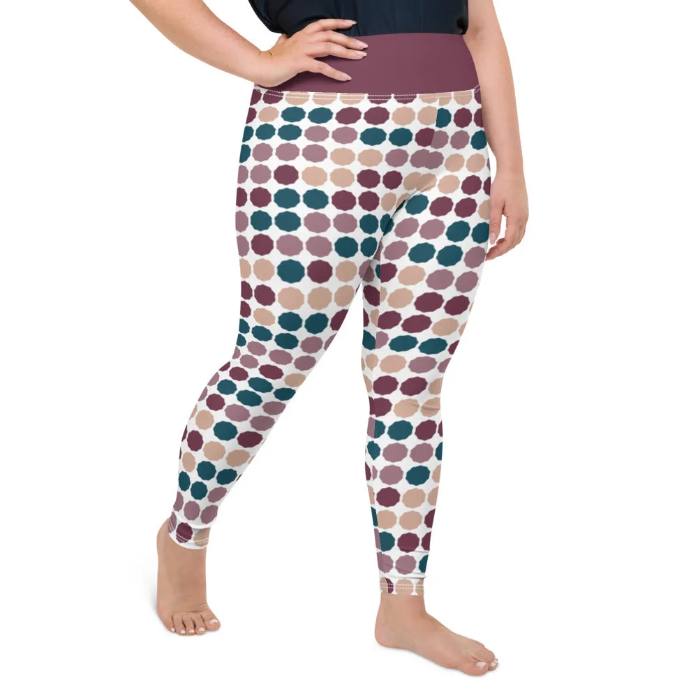 Plus Size Leggings, Dot Matrix Burgundy