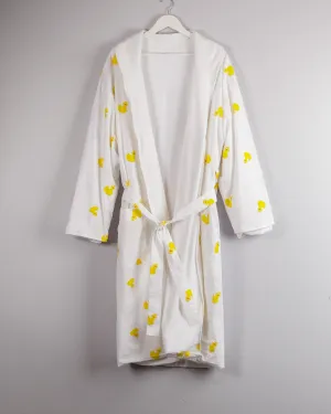 Plush Cotton Robe In Yellow Duck Print