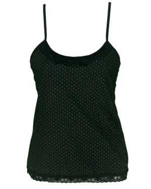 Polka Dotted Cotton Camisole With Neck Lace For Women - Color Black - MA-8