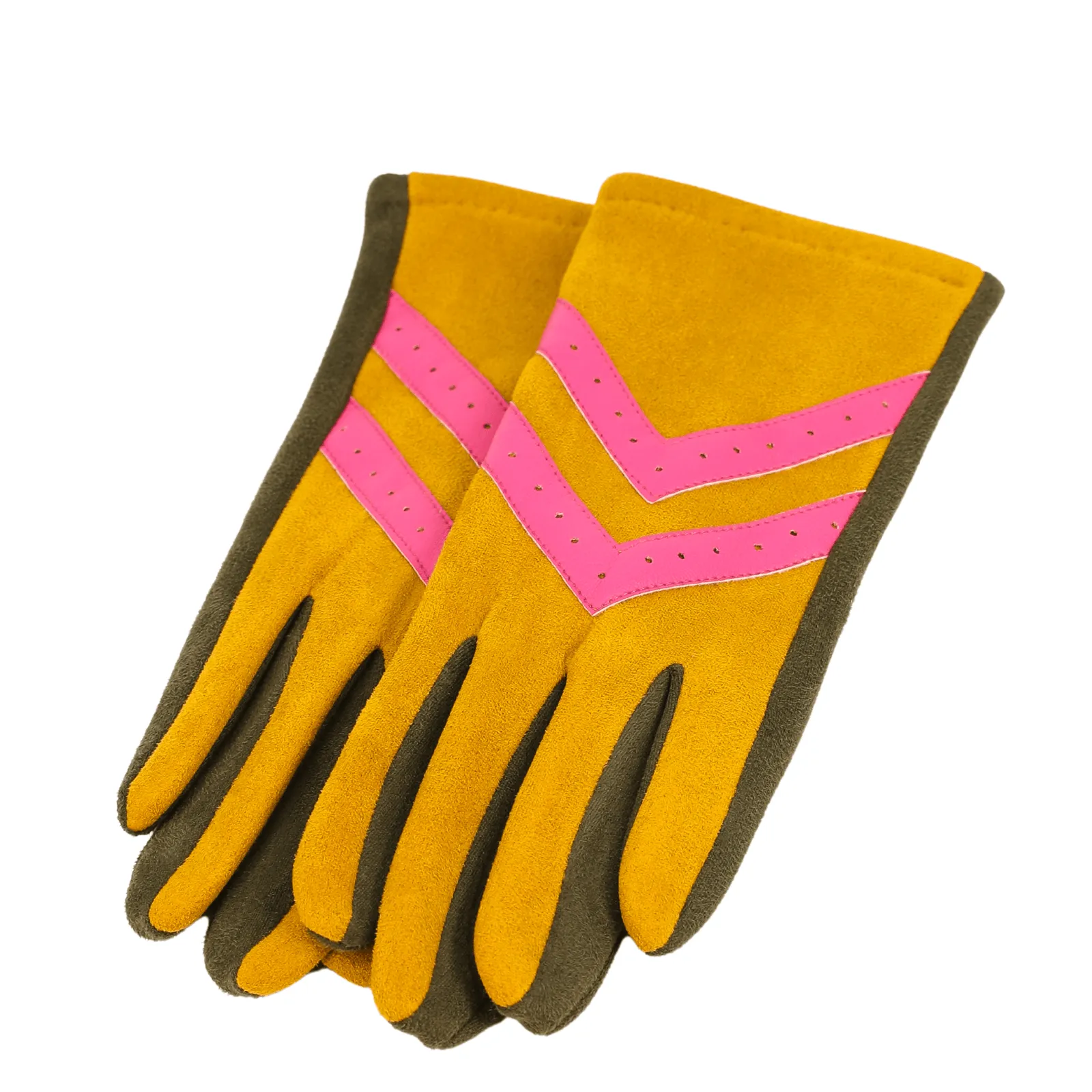 Powder Ashley Gloves - Mustard/Olive Chevron