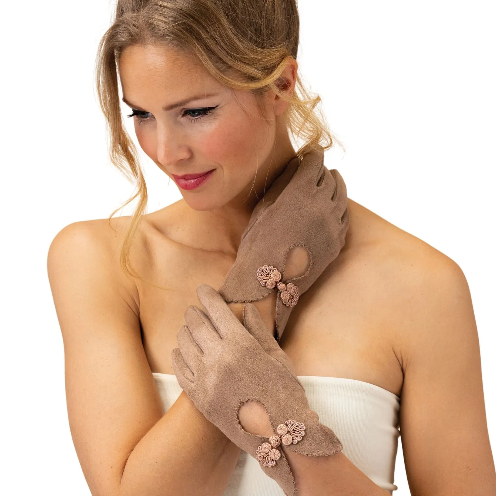 Powder Suki Faux Suede Gloves - Taupe