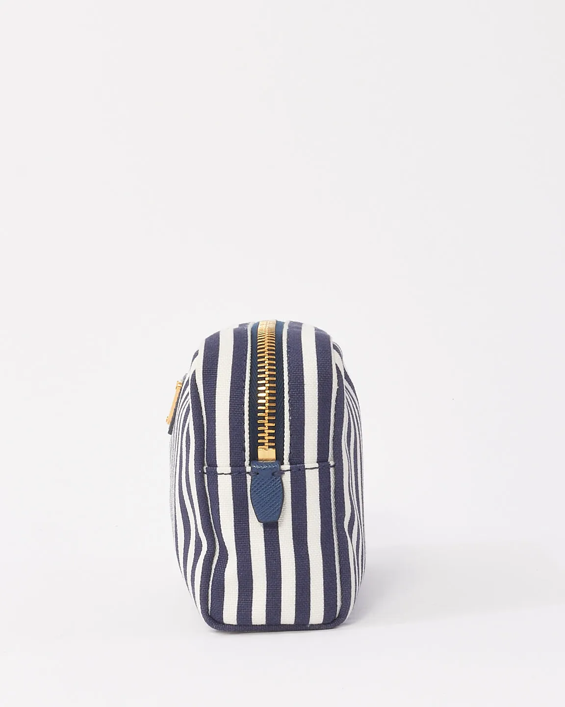 Prada Navy Blue & White Small Canvas Zip Pouch