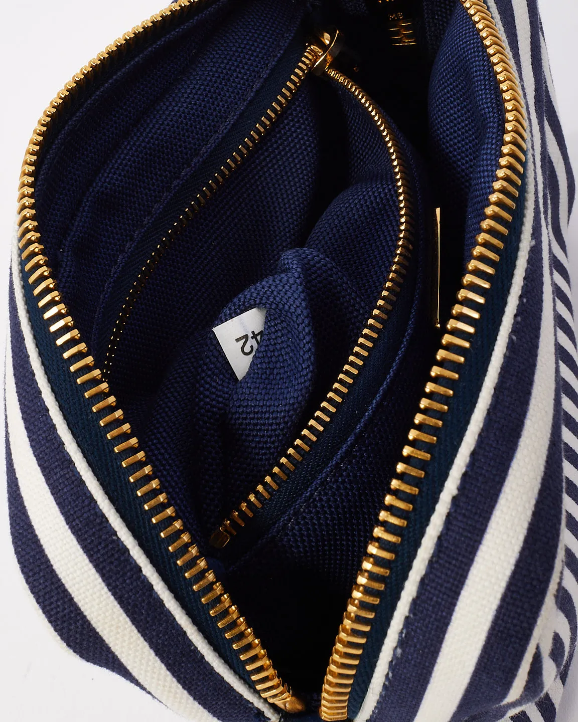 Prada Navy Blue & White Small Canvas Zip Pouch