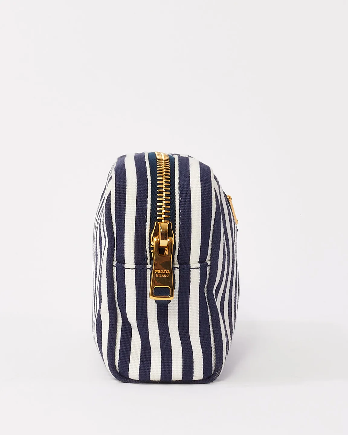 Prada Navy Blue & White Small Canvas Zip Pouch