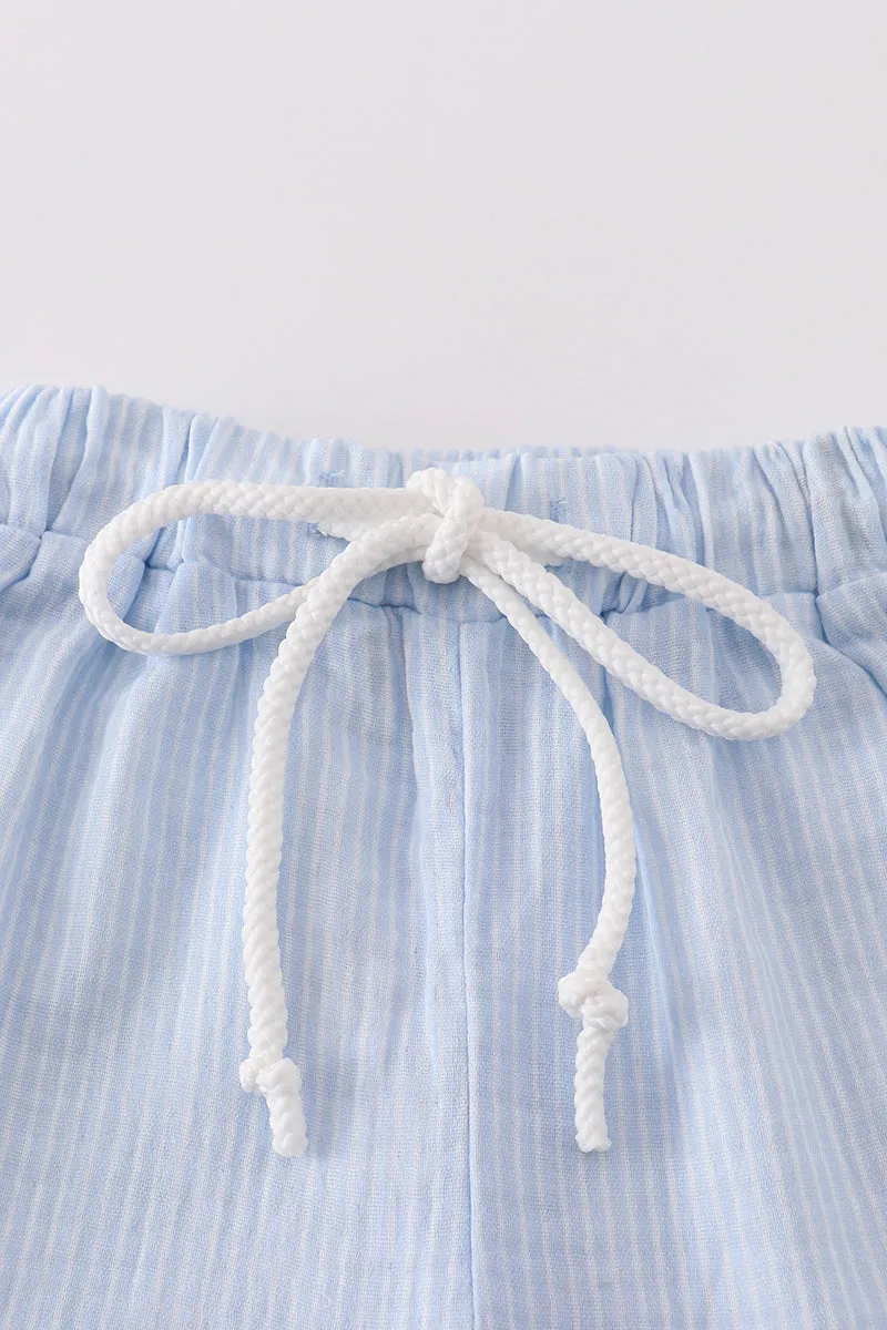 Premium Blue Muslin Stripe Boy Shorts Set