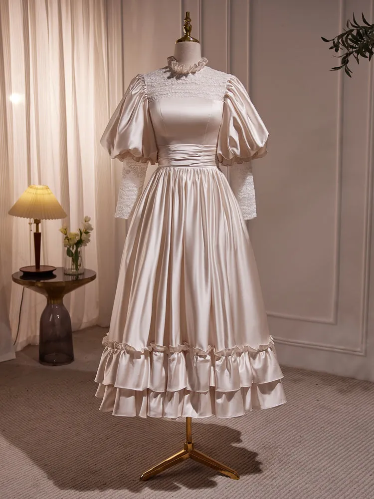 Pretty Vintage Satin Long Sleeves Prom Dress