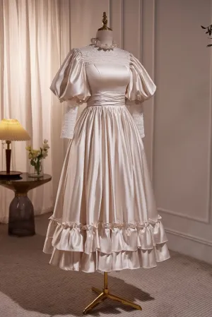 Pretty Vintage Satin Long Sleeves Prom Dress