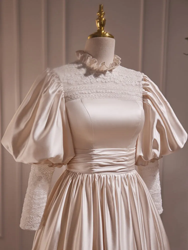 Pretty Vintage Satin Long Sleeves Prom Dress