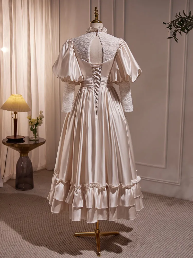 Pretty Vintage Satin Long Sleeves Prom Dress