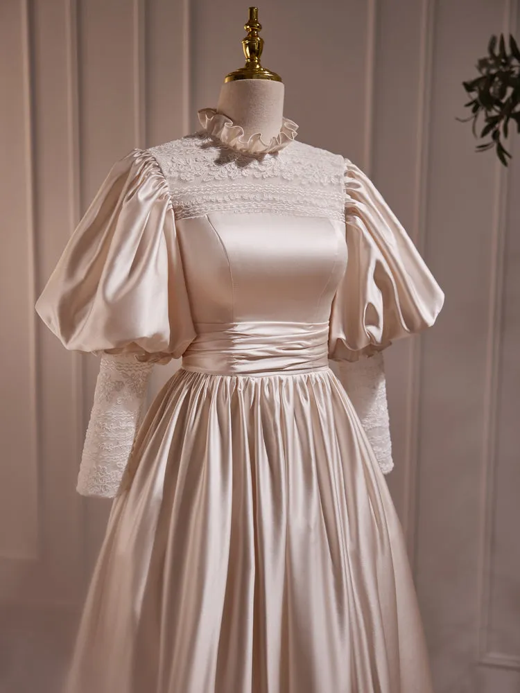 Pretty Vintage Satin Long Sleeves Prom Dress